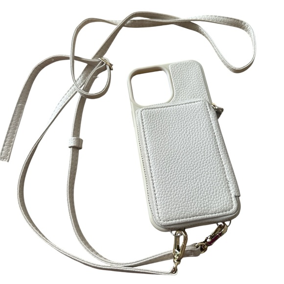 Cream leather phone case w wallet & cream and gold strap - Picture 4 of 6